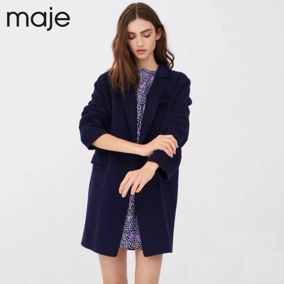 Maje Jackets & Blazers - Maje Galami Double-Face Wool Coat in Navy/Marine